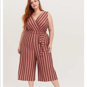 Torrid DUSTY ROSE STRIPE TEXTURED SELF-TIE CULOTTE JUMPSUIT sz 3X